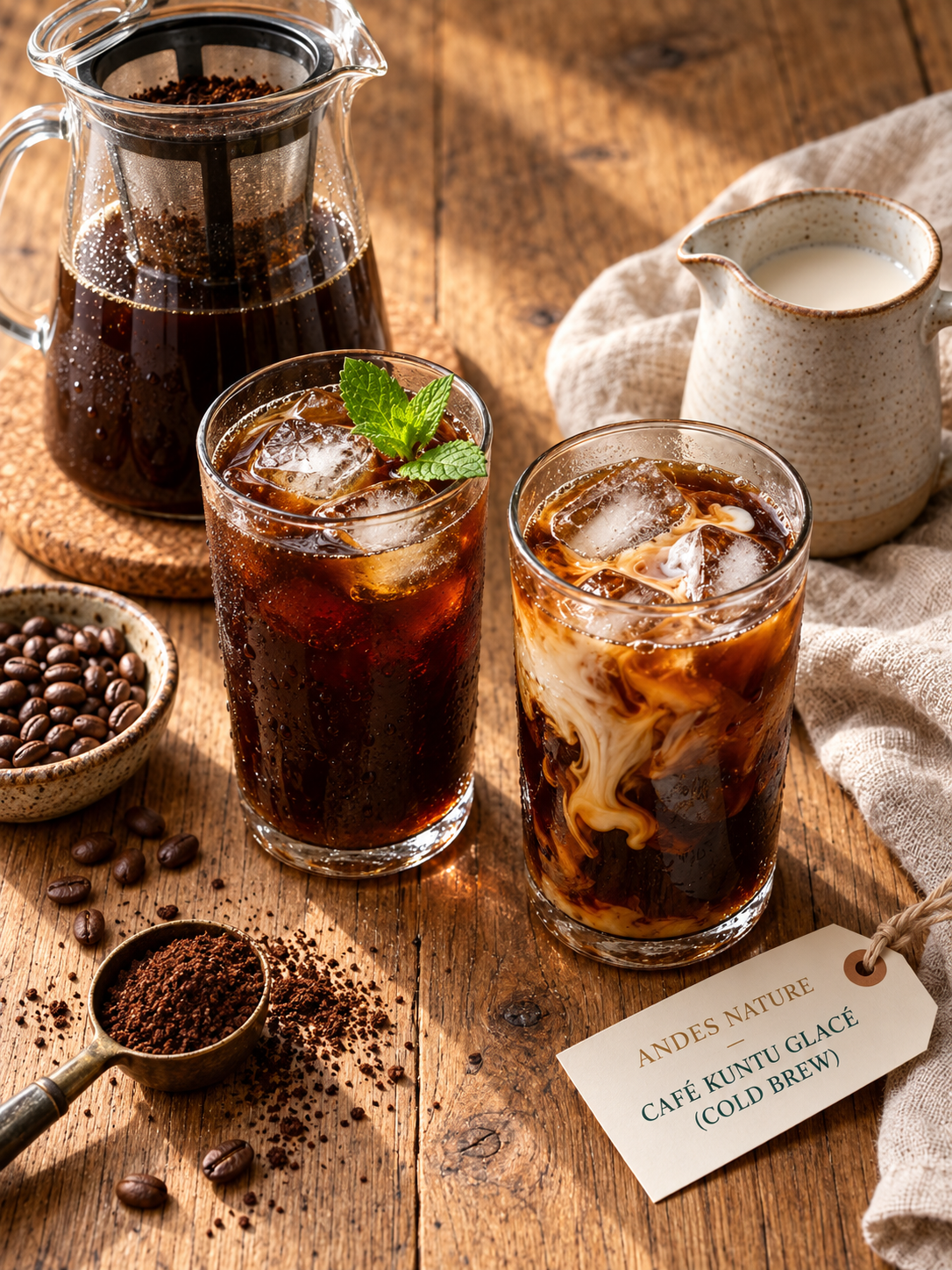 Café Kuntu glacé cold brew, noir et avec du lait