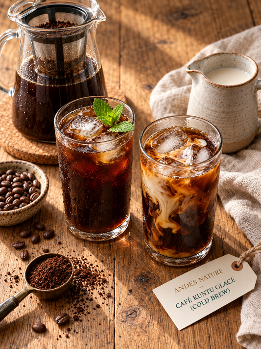 Kuntu cold brew coffee, black and with milk