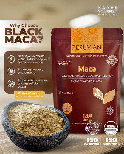 Poudre de maca noire bio, couleur brune