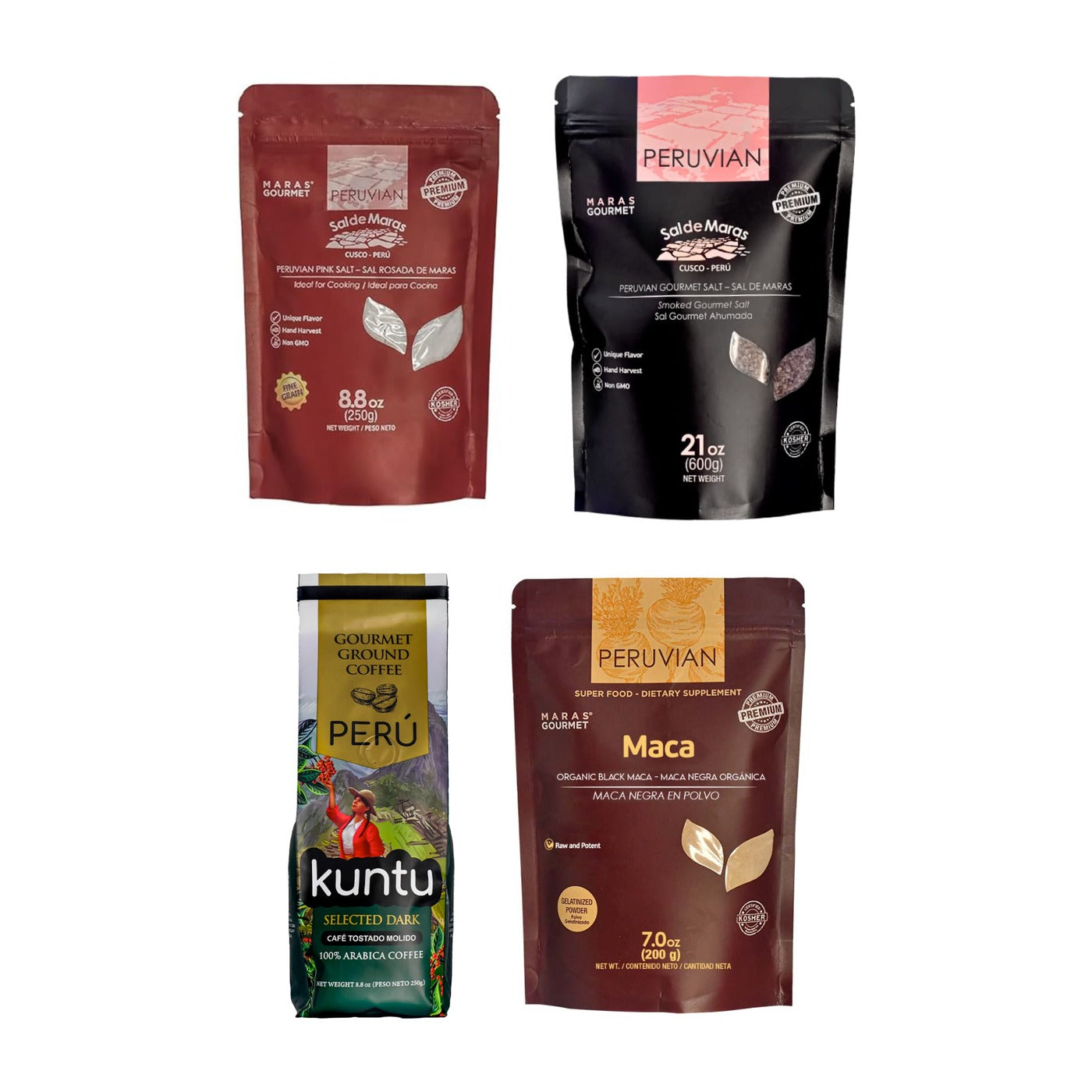 Coffret Découverte — les quatre produits des Andes — les produits du coffret sur fond blanc
